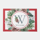 Festive Foliage Holiday Floral Initiaal Familienaa Deurmat (Voorkant)