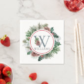 Festive Foliage Holiday Monogram Initiaal Dinner Servet (Insitu)