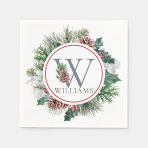 Festive Foliage Holiday Monogram Initiaal Dinner Servet