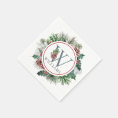 Festive Foliage Holiday Monogram Initiaal Dinner Servet (Hoek)
