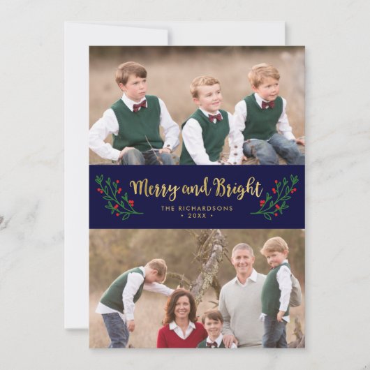 Festive Foliage Merry and Bright Holiday Foto Feestdagenkaart (Voorkant)