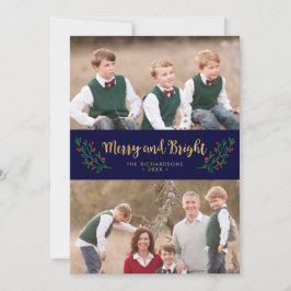 Festive Foliage Merry and Bright Holiday Foto Feestdagenkaart