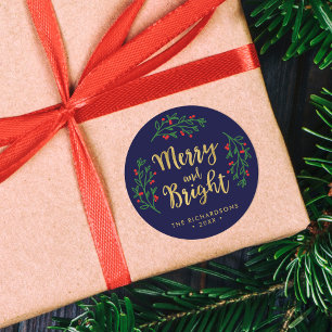 Festive Foliage Merry and Bright Holiday Ronde Sticker