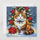 Festive Folk Art Cat with Family Photos Custom Feestdagenkaart (Voorkant)