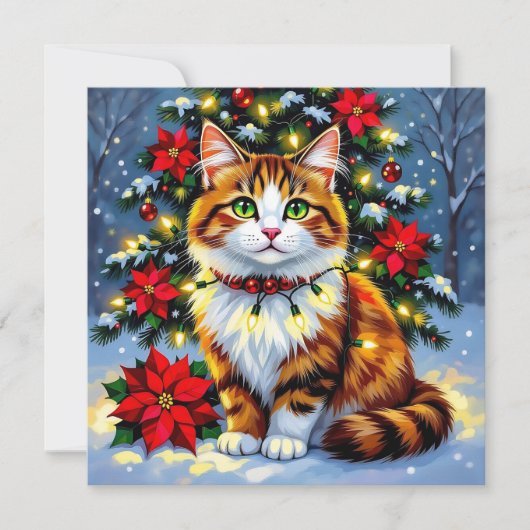 Festive Folk Art Cat with Family Photos Custom Feestdagenkaart (Voorkant)