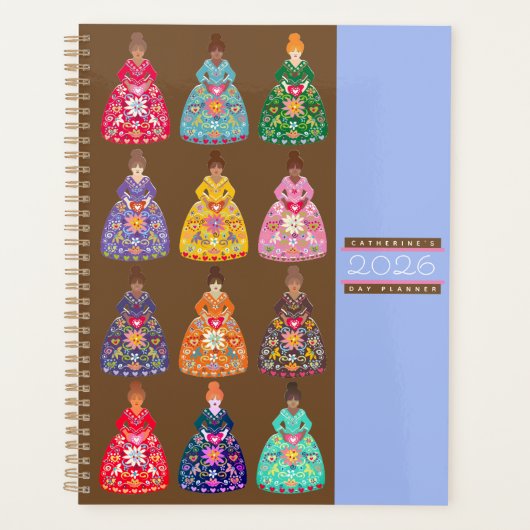 Festive Folk Art Ladies Agenda Coffee Brown 2026 (Voorkant)