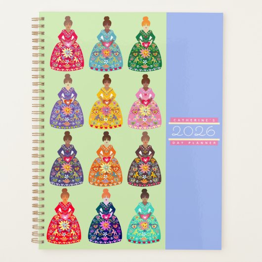 Festive Folk Art Ladies Agenda Mint Green 2026 (Voorkant)