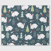 Festive Forest Friends | Kerstkonijn en bomen Cadeaupapier (Vlak)