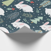 Festive Forest Friends | Kerstkonijn en bomen Cadeaupapier (Hoek)