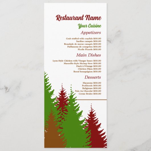 Festive Forest, Restaurant Slimline Menu (Voorkant)