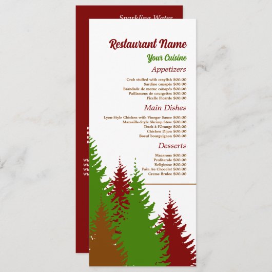 Festive Forest, Restaurant Slimline Menu (Voorkant / Achterkant)
