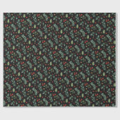 Festive Forest | Zwart | Vakantie Cadeaupapier (Vlak)
