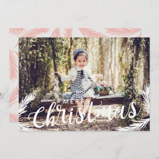 Festive fotoroze kerstfeestkaartje feestdagenkaart (Voorkant / Achterkant)