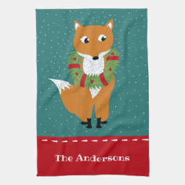 Festive Fox Persoonlijke Kerstmis Theedoek