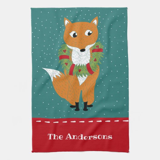 Festive Fox Persoonlijke Kerstmis Theedoek (Verticaal)