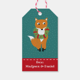 Festive Fox Wearing Kerstmis Wreath Personalized Cadeaulabel