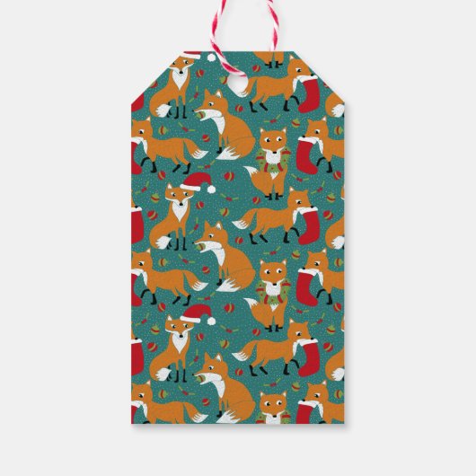 Festive Fox Wearing Kerstmis Wreath Personalized Cadeaulabel (Achterkant)