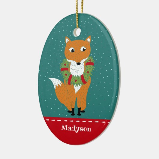 Festive Fox Wearing Kerstmis Wreath Personalized Keramisch Ornament (Links)