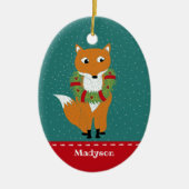 Festive Fox Wearing Kerstmis Wreath Personalized Keramisch Ornament (Voorkant)