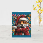 Festive Fox With Snow Santa Hat Winter Christmas A Kaart (Gele Bloem)