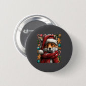 Festive Fox With Snow Santa Hat Winter Christmas A Ronde Button 5,7 Cm (Voorkant /achterkant)