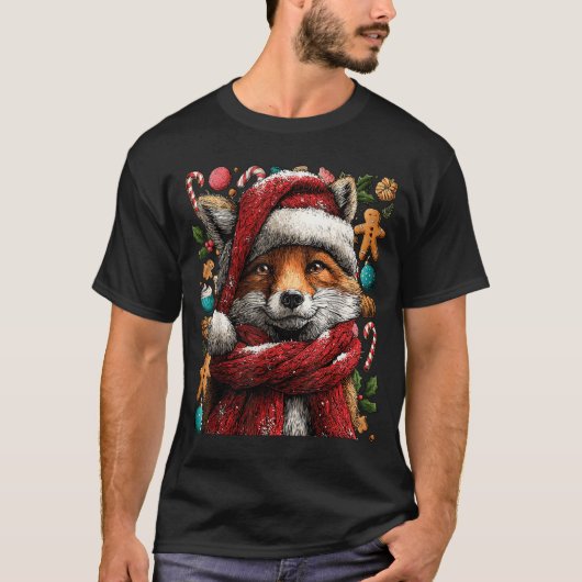 Festive Fox With Snow Santa Hat Winter Christmas A T-shirt (Voorkant)