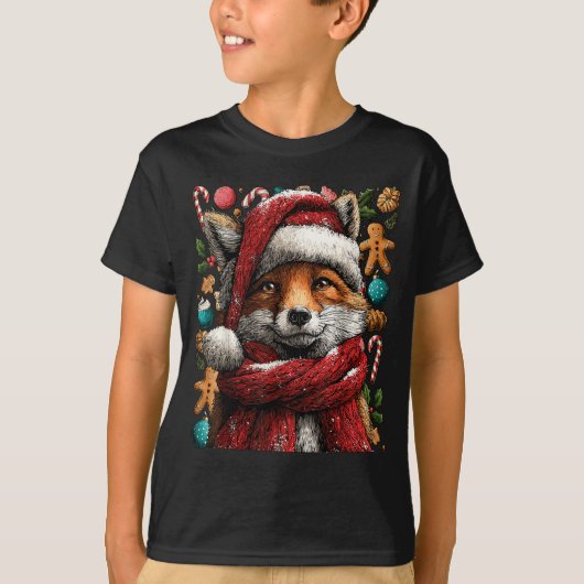 Festive Fox With Snow Santa Hat Winter Christmas A T-shirt (Voorkant)