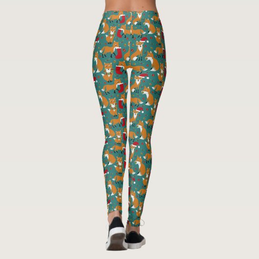 Festive Foxes Cute Pattered Kerstmis Leggings (Achterkant)