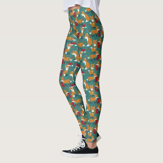 Festive Foxes Cute Pattered Kerstmis Leggings (Links)