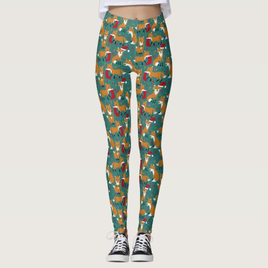Festive Foxes Cute Pattered Kerstmis Leggings (Voorkant)