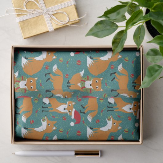 Festive Foxes Cute Pattered Kerstmis Tissuepapier (Geschenk)