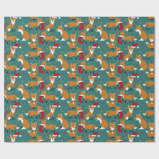 Festive Foxes Pattern Kerstmis Cadeaupapier (Vlak)