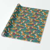 Festive Foxes Pattern Kerstmis Cadeaupapier (Uitgerold)