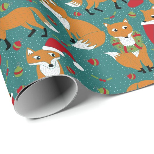 Festive Foxes Pattern Kerstmis Cadeaupapier (Rol Hoek)