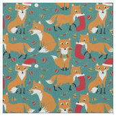 Festive Foxes Pattern Kerstmis Stof (Close Up)
