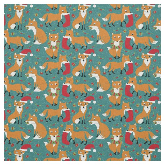 Festive Foxes Pattern Kerstmis Stof (Swatch)