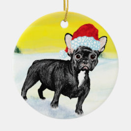 festive french bull dog keramisch ornament