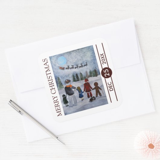 Festive Friends Christmas Vierkante Sticker (Envelop)