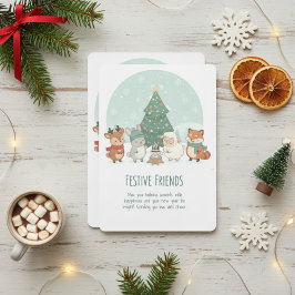 Festive Friends Woodland Animals Watercolor Feestdagenkaart