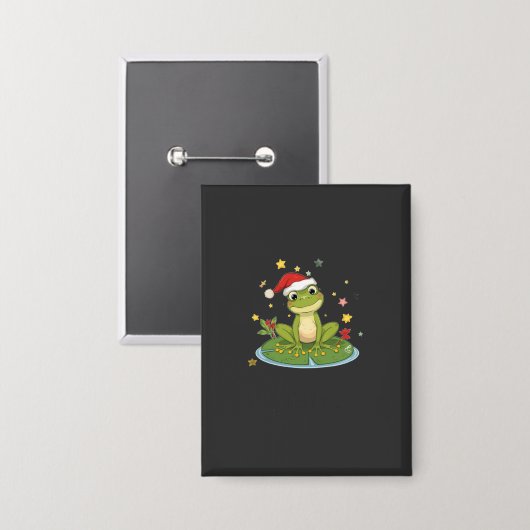 Festive Frog Joy - Cute Christmas Frog on Lily Pad Button (Voorkant / Achterkant)