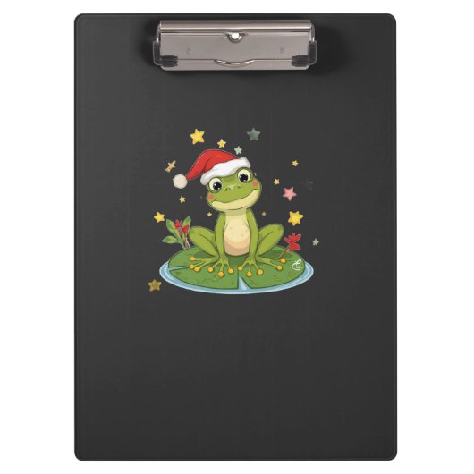 Festive Frog Joy - Cute Christmas Frog on Lily Pad Klembord (Voorkant)