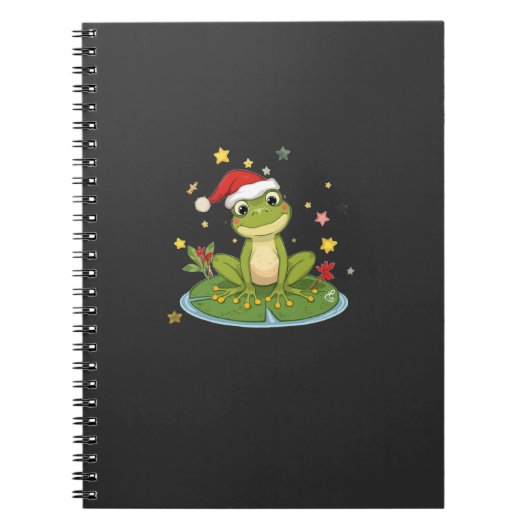 Festive Frog Joy - Cute Christmas Frog on Lily Pad Notitieboek (Voorkant)