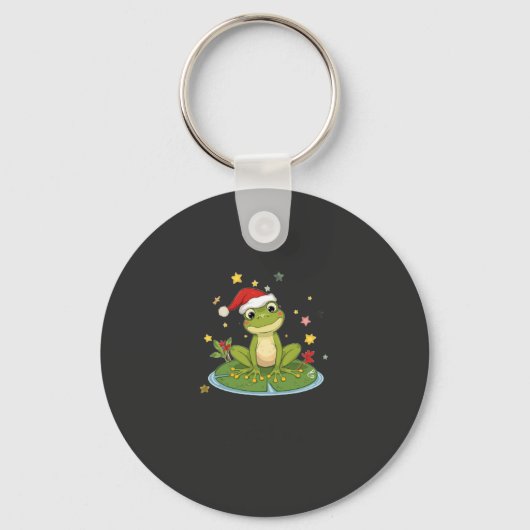 Festive Frog Joy - Cute Christmas Frog on Lily Pad Sleutelhanger (Voorkant)