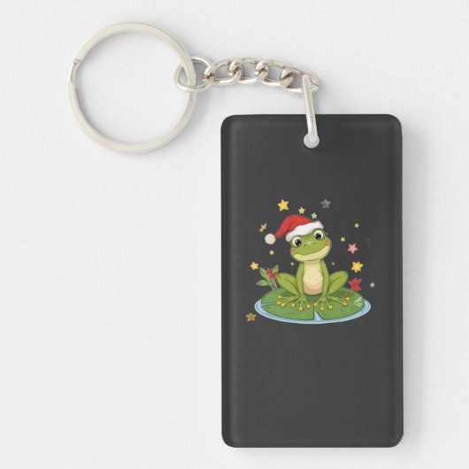 Festive Frog Joy - Cute Christmas Frog on Lily Pad Sleutelhanger (Voorkant)