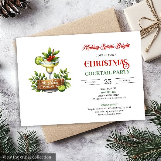 Festive fun Christmas cocktails party invitation Kaart