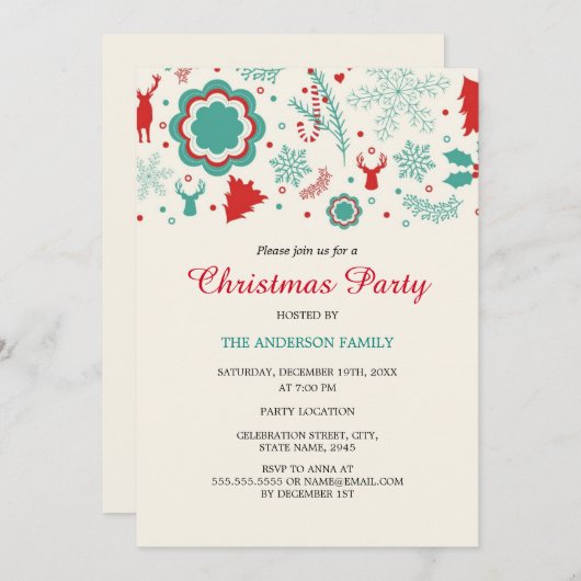 Festive Fun Red Green-kerstfeest uitnodiging (Voorkant / Achterkant)