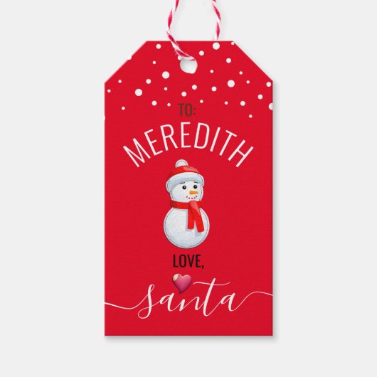 Festive, Fun Red "Love, Santa" Aangepast kerstfees Cadeaulabel (Voorkant)
