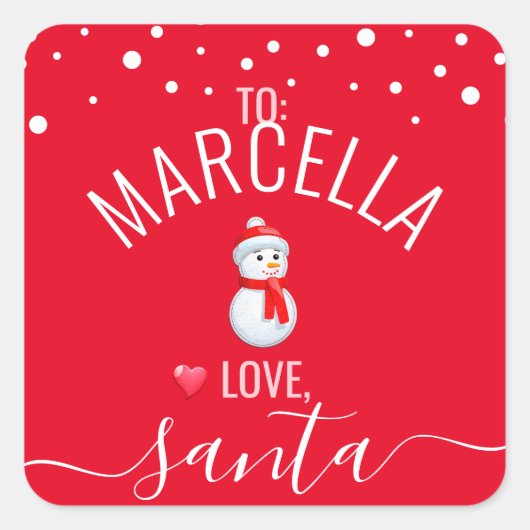 Festive, Fun Red "Love, Santa" Aangepast kerstfees Vierkante Sticker (Voorkant)