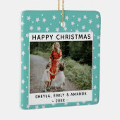 Festive Fun Turquoise Star Pattern Foto Keramisch Ornament (Rechts)