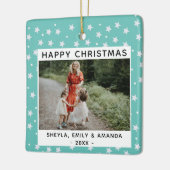 Festive Fun Turquoise Star Pattern Foto Keramisch Ornament (Links)